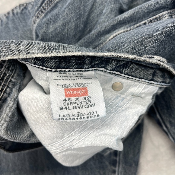 Vtg Wrangler Carpenter Jeans Mens 46x32 Blue Denim Workwear High-Rise Straight - Picture 5 of 10